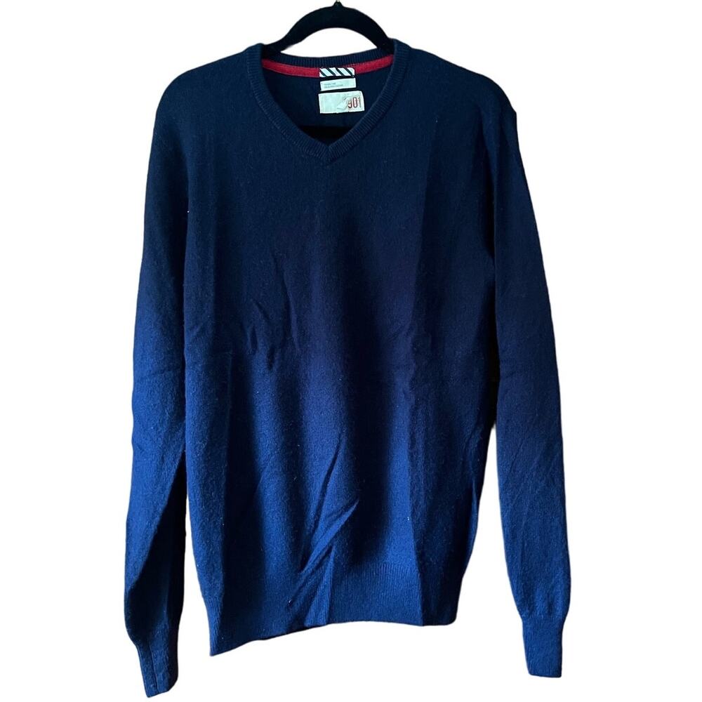 1901 Men's V Neck Cashmere Wool Pullover Sweater Long Sleeve Navy Blue Size L